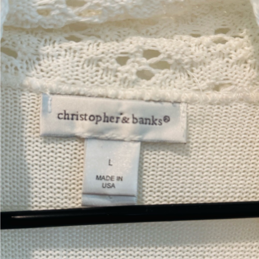 Christopher & Banks Ivory Open Front Crochet Knit Duster Vest Cardigan NWT L - Picture 4 of 12
